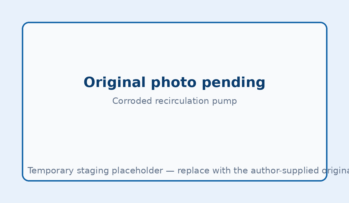 Corroded recirculation pump associated with the low-pH Case Study 1 condition